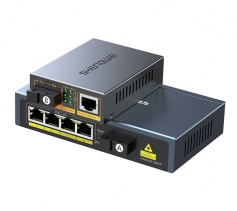 1光4電單模單纖一對(duì)裝 POE千兆勝為SC光纖收發(fā)器 3Km BGH314P2